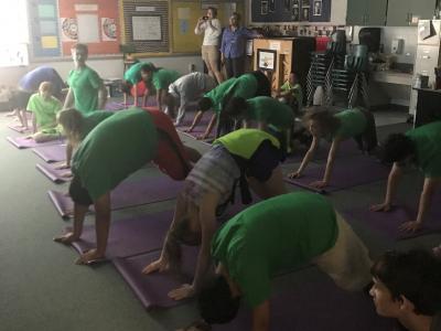photo of students stretching